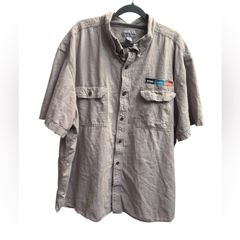CARHARTT Rugged Flex Mens 3XL Tan Relaxed Fit Short Sleeve Button Up Cotton EUC
